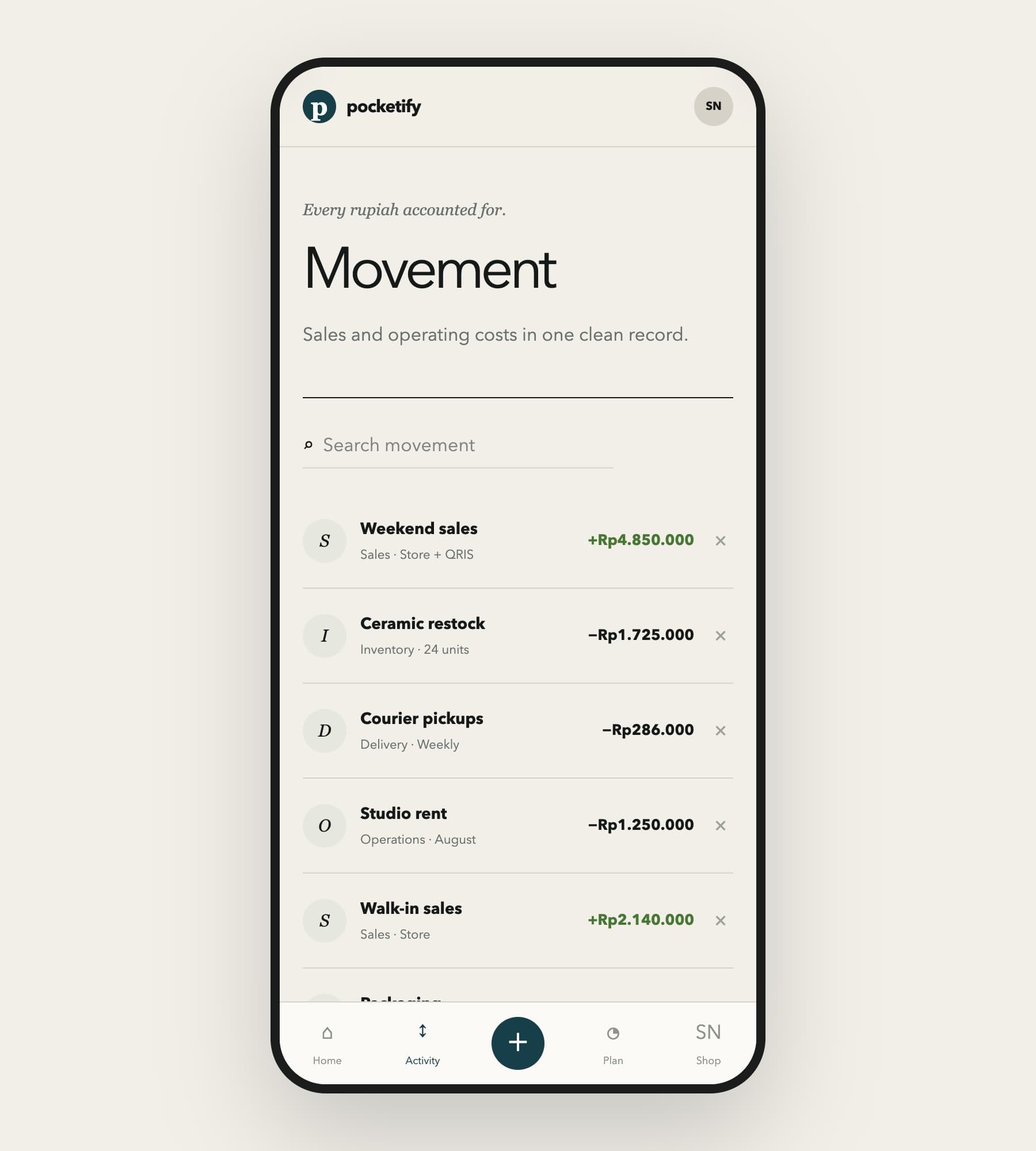 Transaction log with search