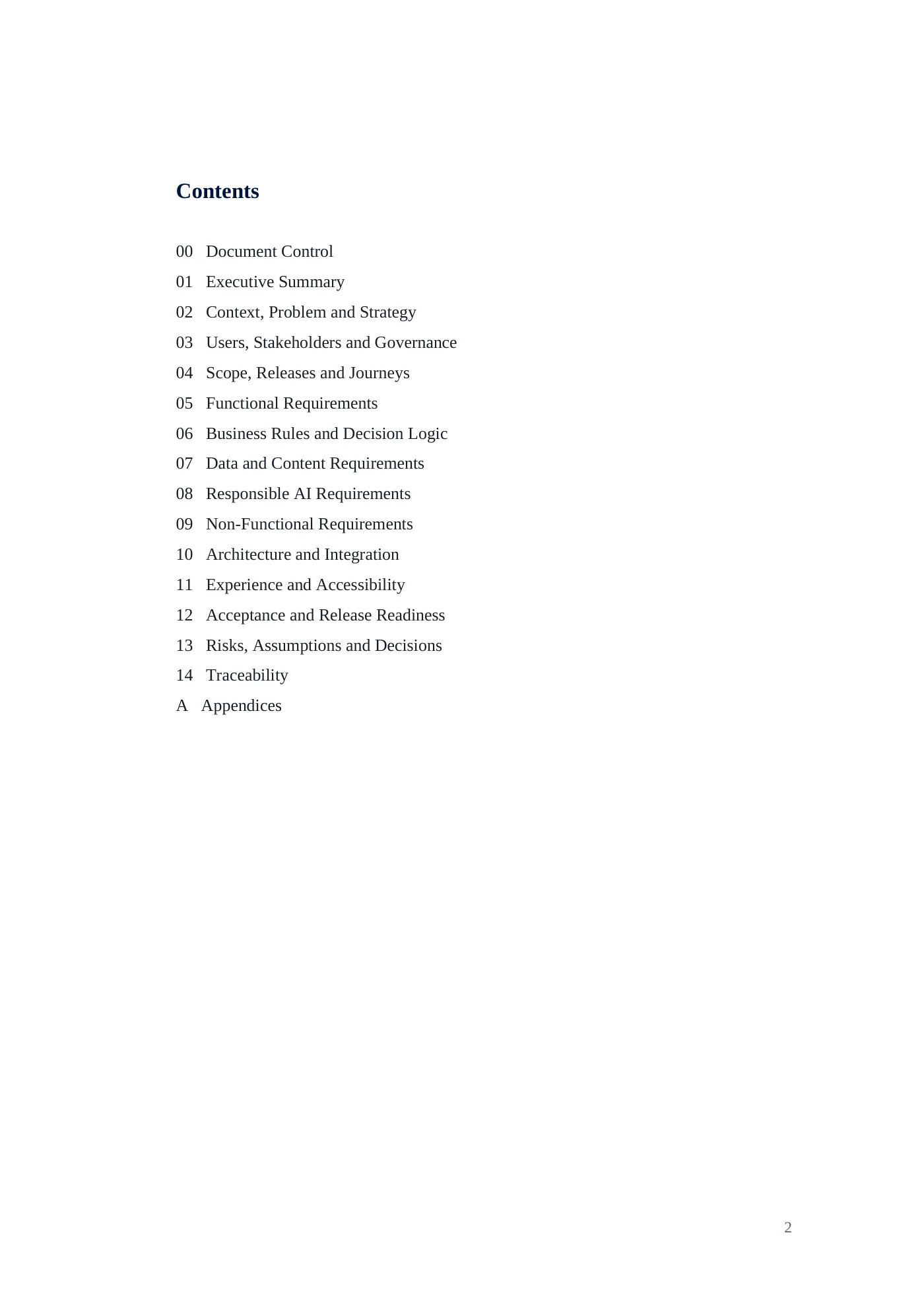 BRINK requirements document, page 2
