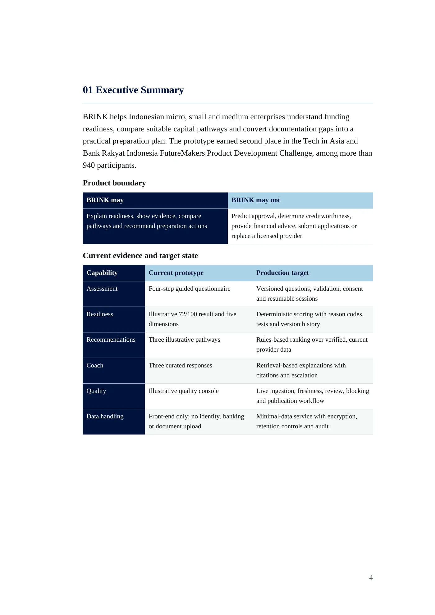 BRINK requirements document, page 4