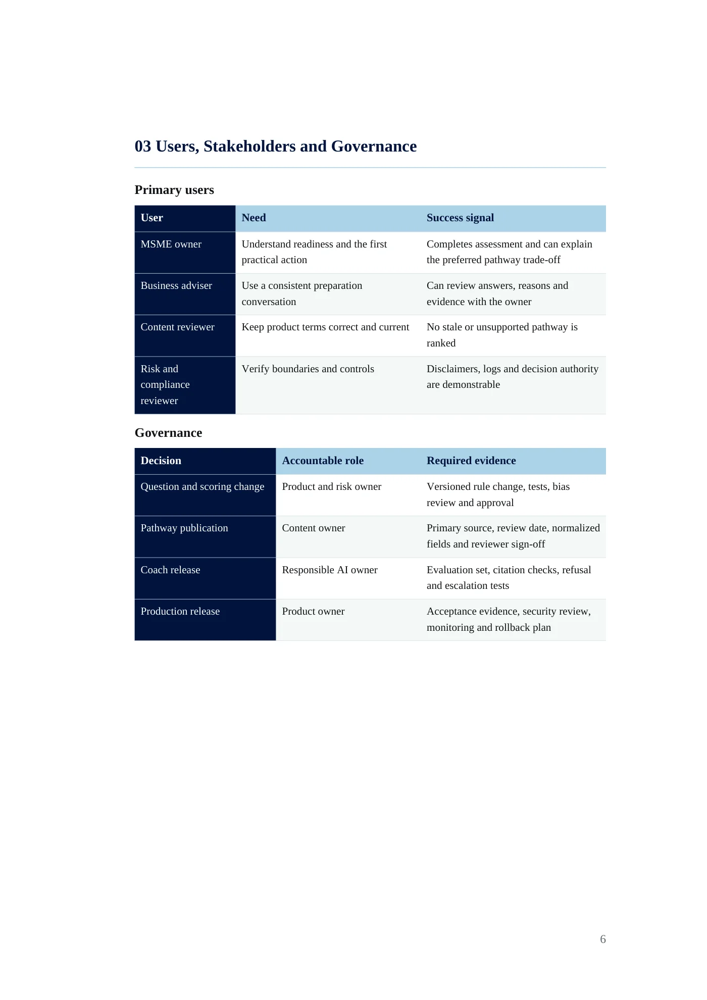 BRINK requirements document, page 6