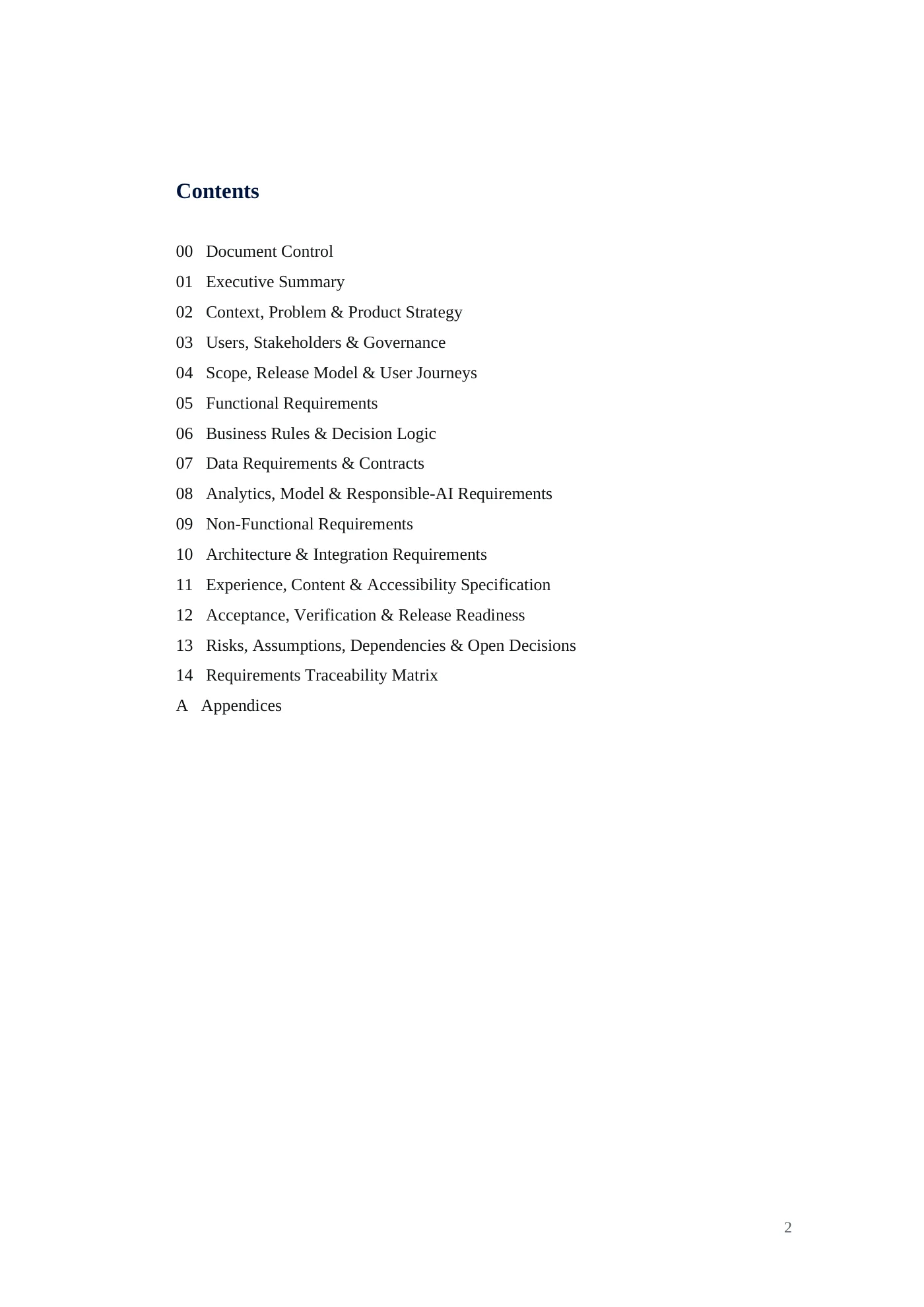 IDA Financial Control Tower requirements document, page 2