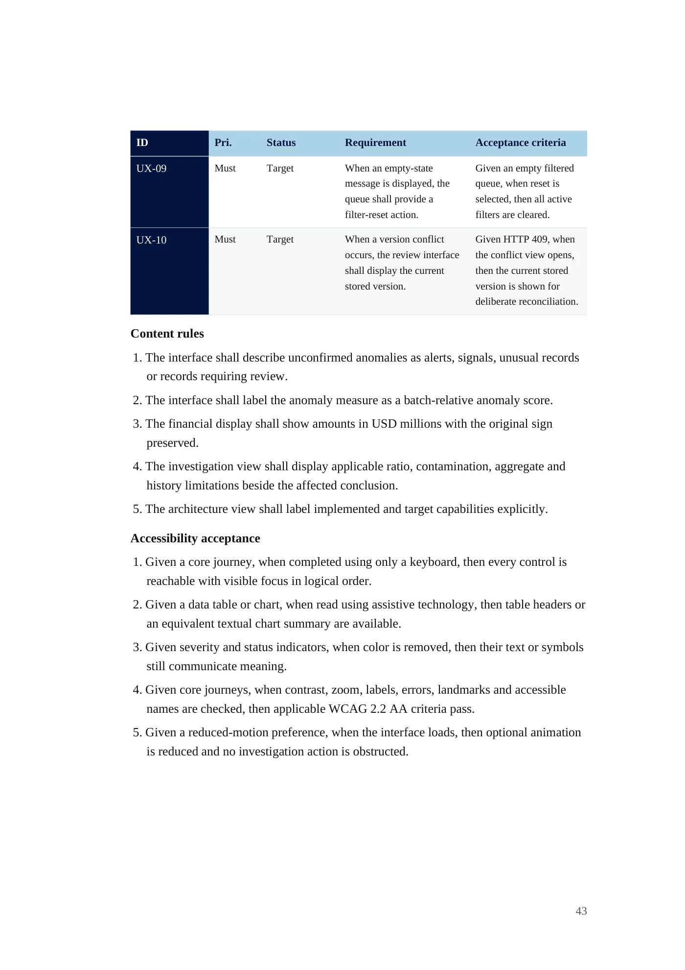 IDA Financial Control Tower requirements document, page 43